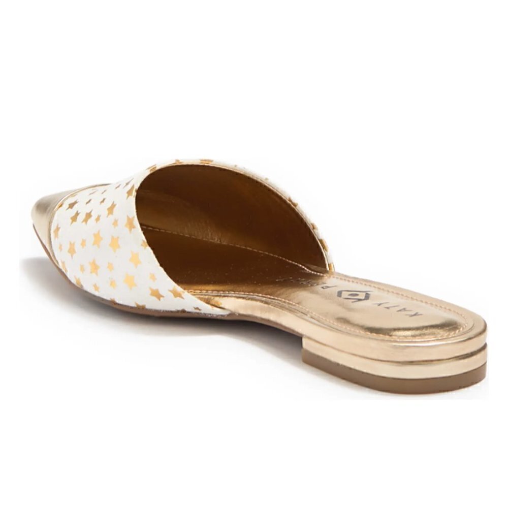 Katy Perry Women's Size 7.5 The Tarin Metallic Star Print Mule Gold White - Picture 2 of 5